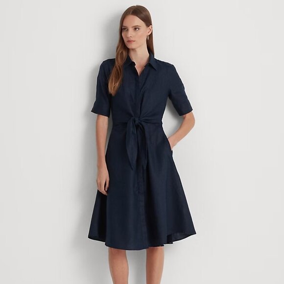 🆕 Ralph Lauren Tie-Front Linen Shirtdress, Size 12 - Picture 1 of 10
